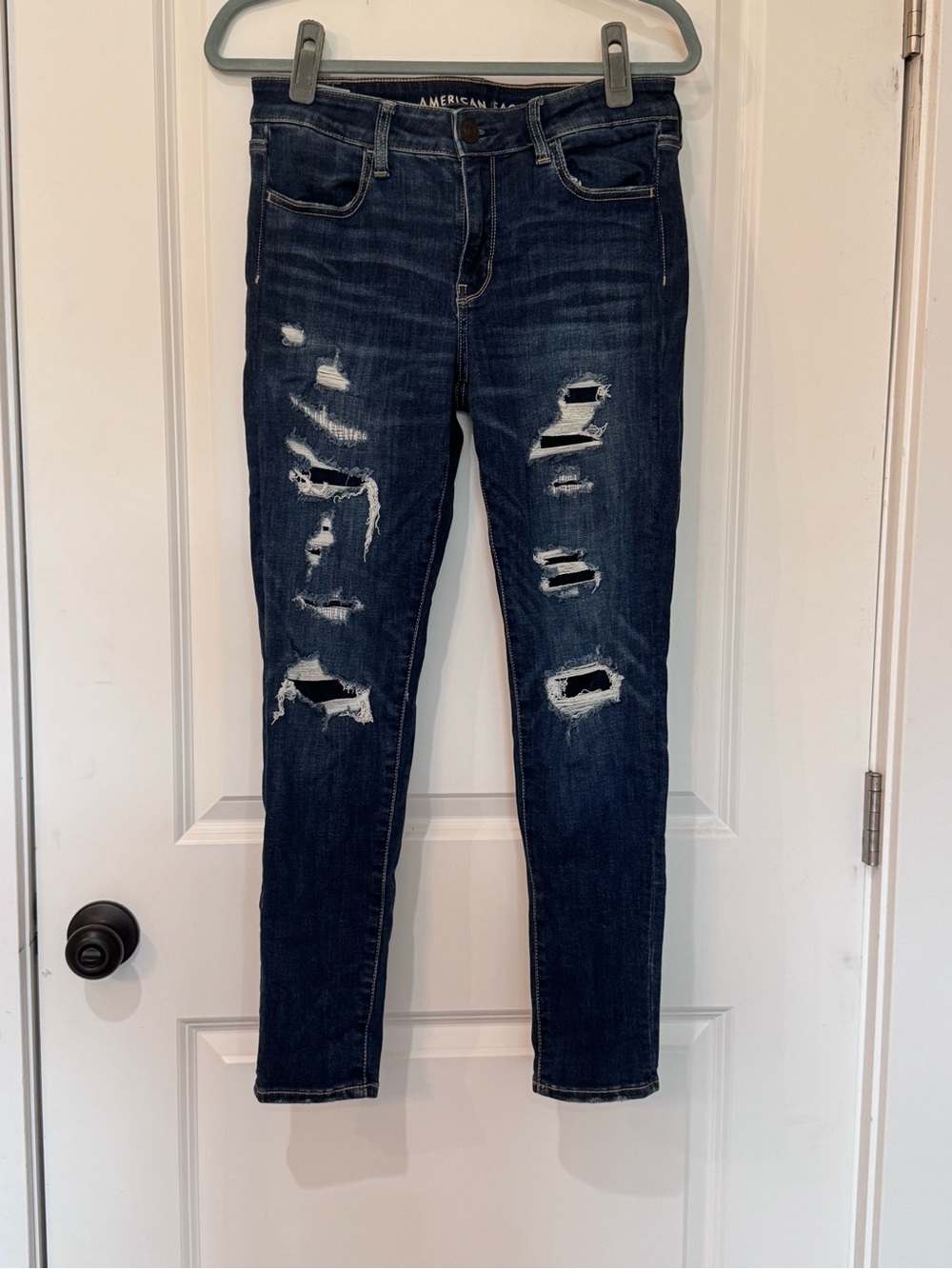American Eagle Outfitters Dark Blue Distressed Skinny Jeans